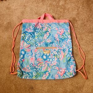 Lilly Pulitzer Drawstring Beach Backpack in "Aqua Vista"